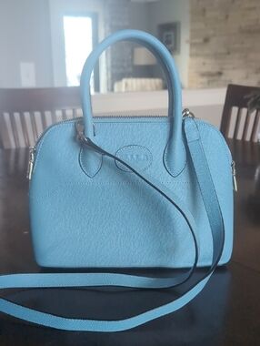 Sky Blue Dome Satchel Shoulder Bag with Detachable Strap